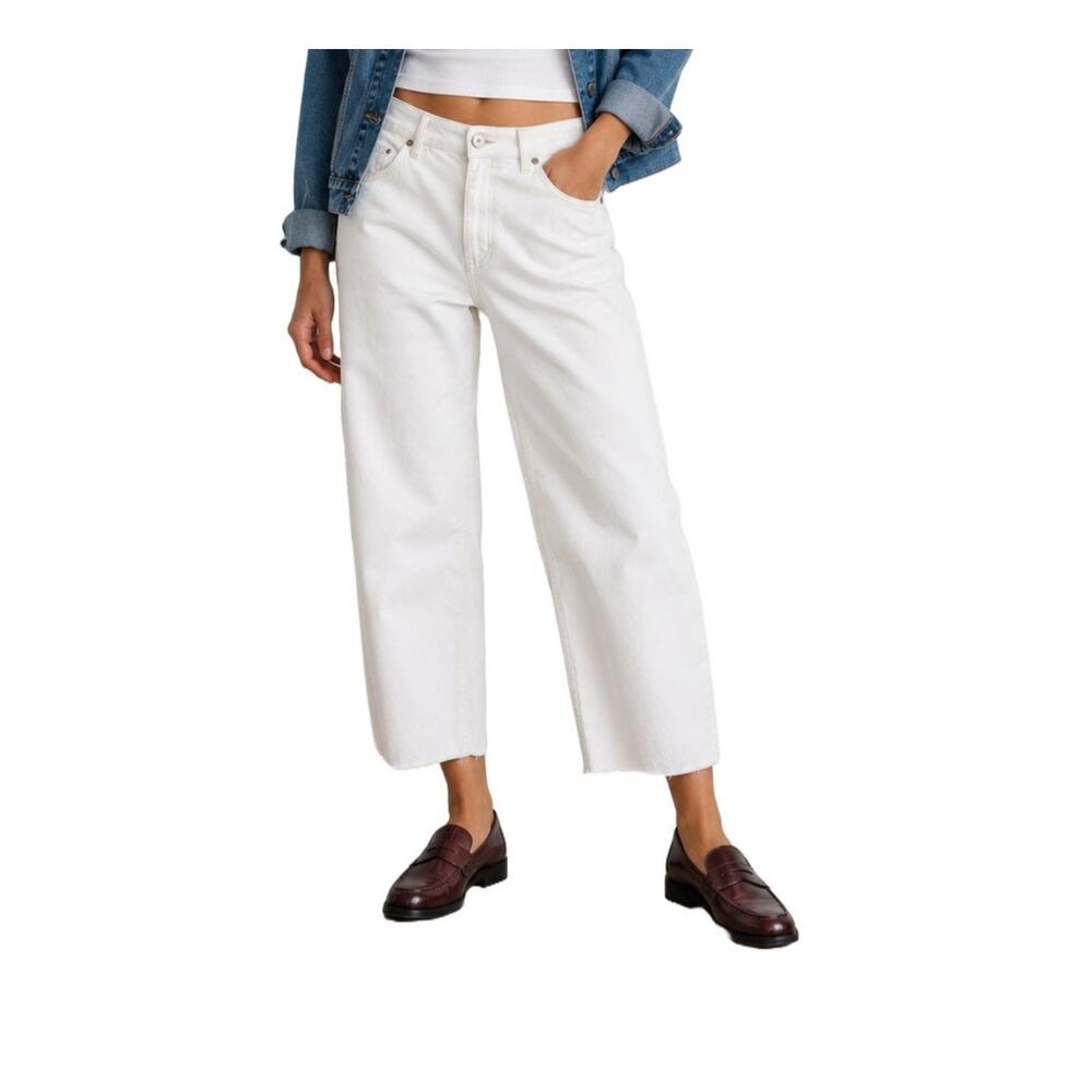 White Baggy Jeans 100% Cotton High Rise Relaxed Straight Y2K Size XS